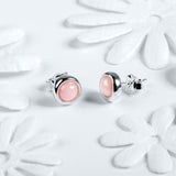 Small Round Stud Earrings in Silver and Pink Opal