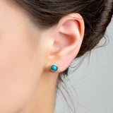Small Round Stud Earrings in Silver and Turquoise