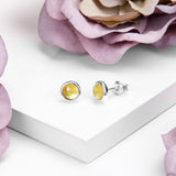 Small Round Stud Earrings in Silver and Citrine