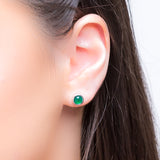 Small Round Stud Earrings in Silver and Green Onyx
