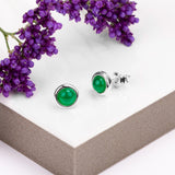Small Round Stud Earrings in Silver and Green Onyx