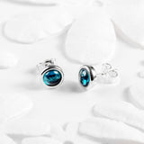 Small Round Stud Earrings in Silver and London Blue Topaz