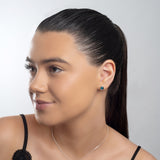 Small Round Stud Earrings in Silver and London Blue Topaz