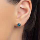 Small Round Stud Earrings in Silver and London Blue Topaz
