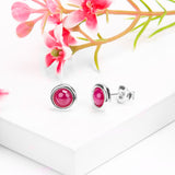 Small Round Stud Earrings in Silver and Ruby
