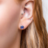 Small Round Stud Earrings in Silver and Tanzanite