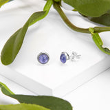 Small Round Stud Earrings in Silver and Tanzanite