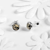 Small Round Stud Earrings in Silver and Dalmatian Jasper