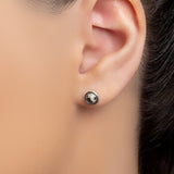 Small Round Stud Earrings in Silver and Dalmatian Jasper