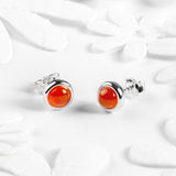 Small Round Stud Earrings in Silver and Carnelian
