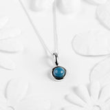 Round Charm Necklace in Silver and Blue Opal