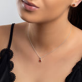 Round Charm Necklace in Silver and Cognac Amber