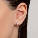 Small Round Stud Earrings in Silver and Pink Opal