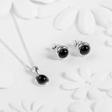 Small Round Stud Earrings in Silver and Black Onyx