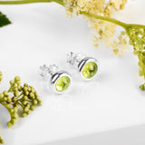 Small Round Stud Earrings in Silver and Peridot