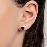 Small Round Stud Earrings in Silver and Black Onyx
