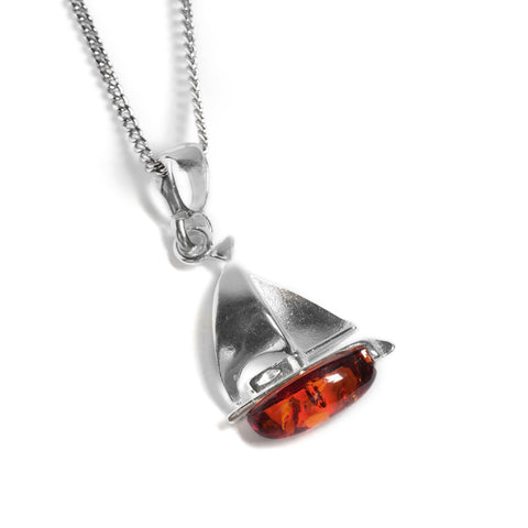 Sailboat Necklace in Silver & Amber