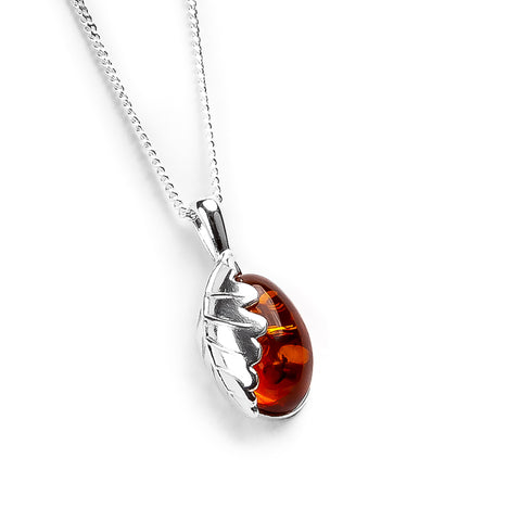 Oak Leaf Necklace Crafted in Silver and Amber