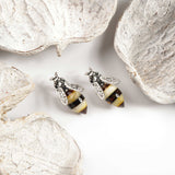 Hornet Bee Stud Earrings in Silver and Amber
