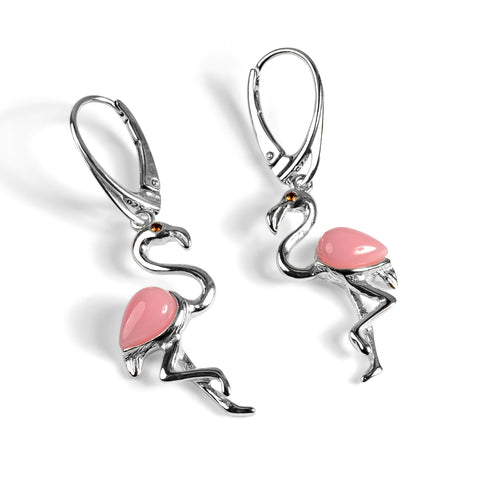 Flamingo Drop Earrings in Silver and Pink Agate