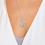 Hamsa Hand Necklace in Silver and Turquoise