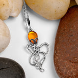 Octopus Necklace in Silver and Amber