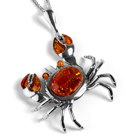 Crab Necklace in Silver and Amber