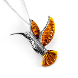 Hummingbird Necklace in Silver and Amber