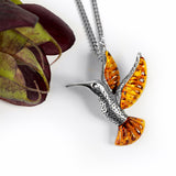Hummingbird Necklace in Silver and Amber