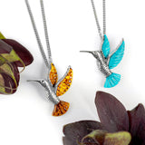 Hummingbird Necklace in Silver and Amber