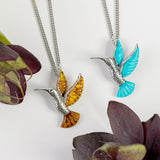 Hummingbird Necklace in Silver and Turquoise