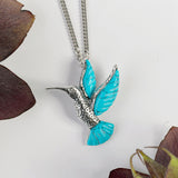 Hummingbird Necklace in Silver and Turquoise