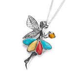 Fairy Necklace in Silver, Amber, Turquoise and Coral