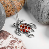Sea Turtle / Tortoise Necklace in Silver and Cognac Amber