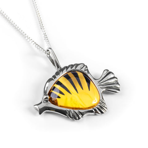 Fish / Anglefish Necklace in Silver and Amber