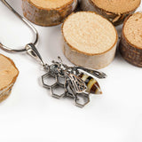 Hornet on Honeycomb Necklace in Silver and Amber