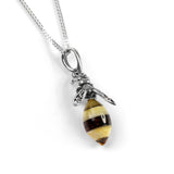 Miniature Hornet Bee Necklace in Silver and Amber