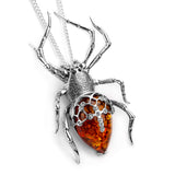 Spooky Spider Necklace in Silver and Cognac Amber