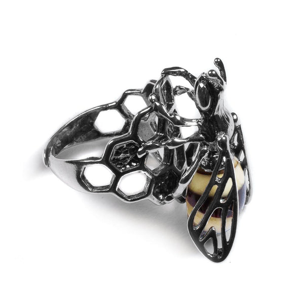 Hornet Ring in Silver and Amber