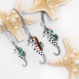 Large Seahorse Necklace in Silver, Turquoise and Amber