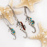 Small Seahorse Necklace in Silver, Turquoise and Amber