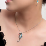 Large Seahorse Necklace in Silver, Turquoise and Amber