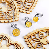 Sealed With A Kiss Stud Earrings in Silver and Yellow Amber