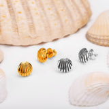Seashell / Sea Shell Stud Earrings in Silver with 24ct Gold