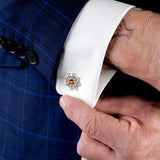 Ship Wheel Cufflinks in Silver and Amber