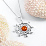 Ship's Wheel Necklace in Silver and Amber