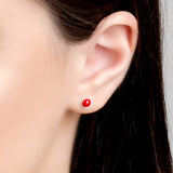 Circle Stud Earrings in Silver and Coral