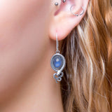 Vintage Inspired Snake Drop Earrings in Silver and Labradorite