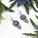 Vintage Inspired Snake Drop Earrings in Silver and Labradorite