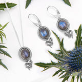 Vintage Inspired Snake Drop Earrings in Silver and Labradorite